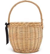 Miuco Womens Wicker Basket Bag Handmade Straw Rattan Bamboo Bag With Lid Handbag