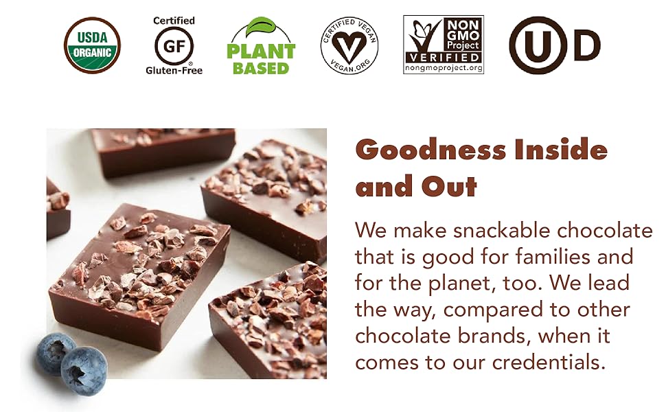 Organic, Gluten Free, Vegan, Plant Based, Non-GMO, Kosher, Chocolate
