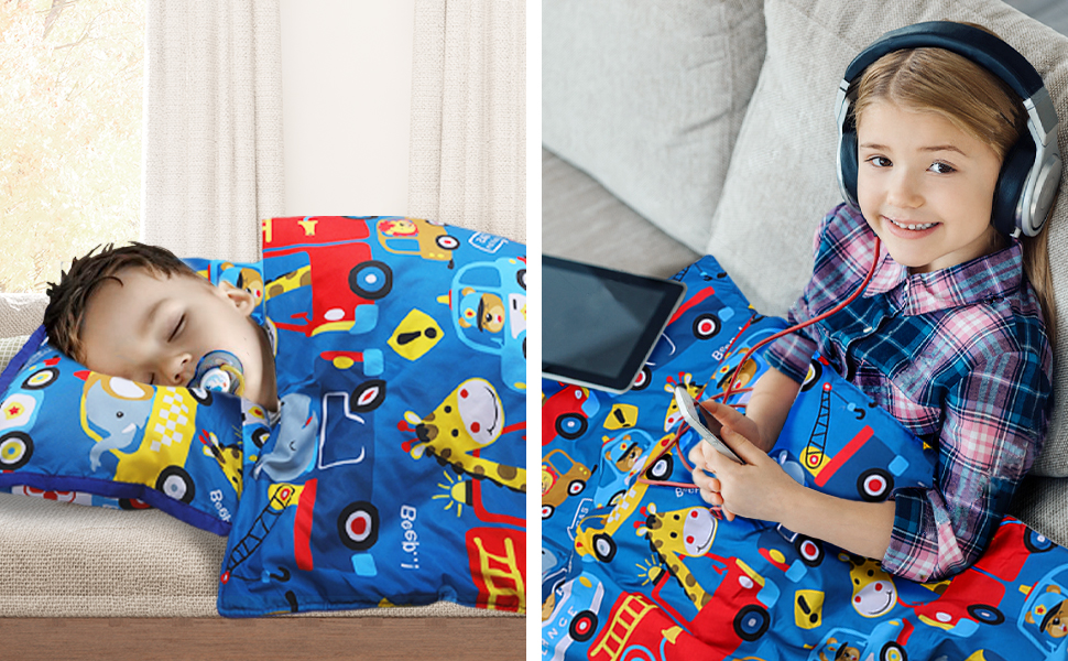 Kids Sleeping Bag Toddler Nap Mat with Removable Pillow and