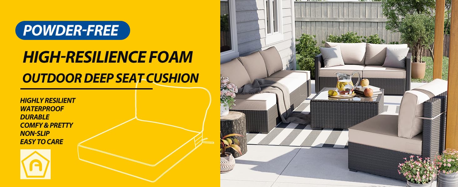 Outdoor deep seat cushion with high-resilience foam