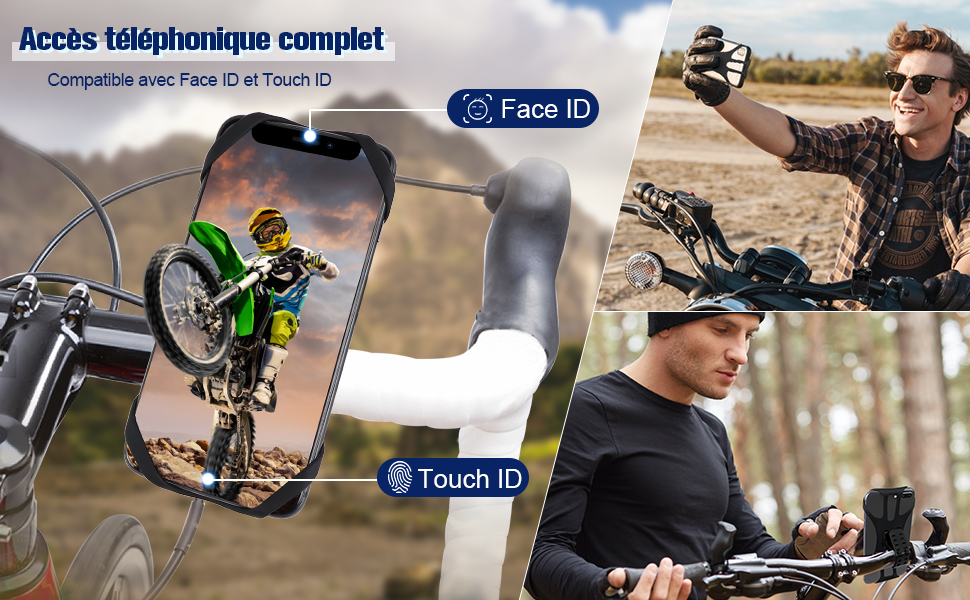 Support téléphone vélo, Support Moto de Guidon Universel 360° Rotation Réglable Porte Smartphone pour Guidons de Bicyclette/Moto Compatible avec iPhone, Samsung et 4,5-7,0 Pouces Smartphones (Noir-4) 1