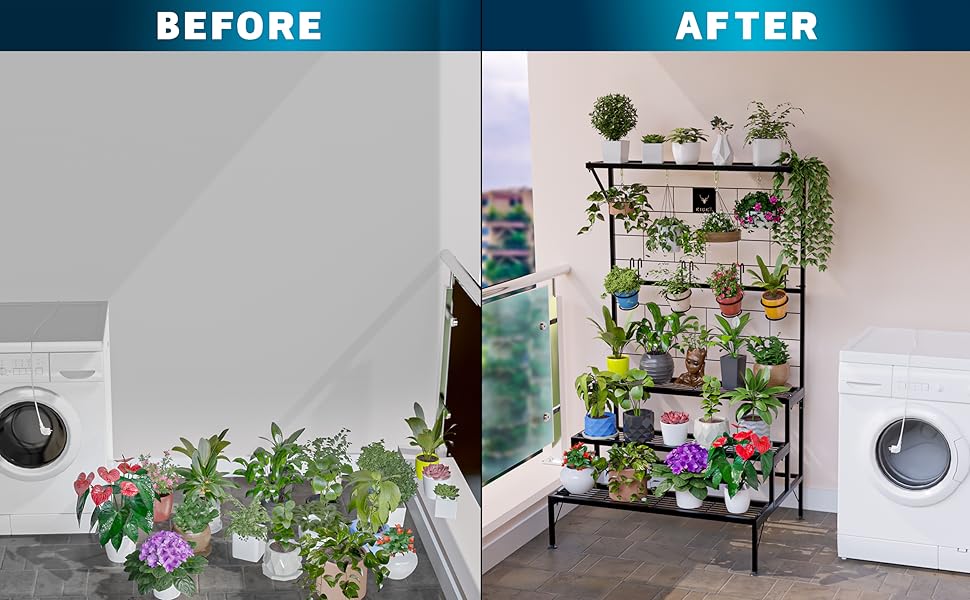 EIGEN Metal Plant Stand For Balcony 4 Tier Flower Pot Stand For Outdoor Plants, Pots