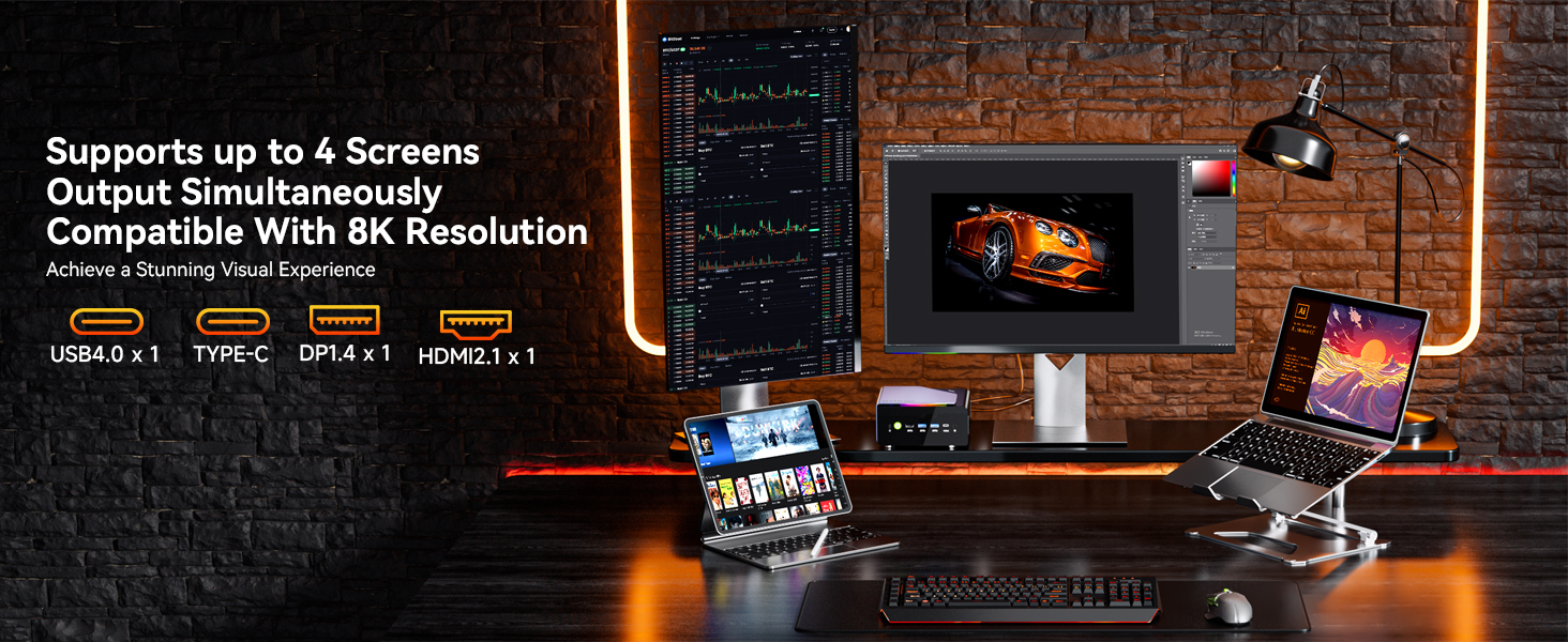 gmktec k12 quad screen display 8k resolution hdmi2.1 dp1.4 usb4.0 data transmission