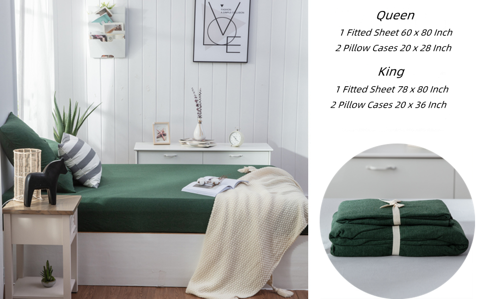 LIFETOWN Dark Green Fitted Sheet King, 100 Jersey Cotton Fitted Sheet