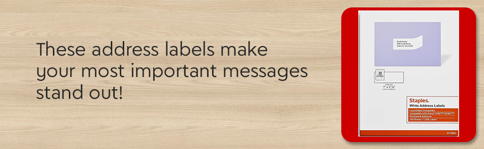 Agrafes 479884 Laser/Inkjet Address Labels 1-Inch X 2-5/8-Inch White 30 Étiquettes / feuille