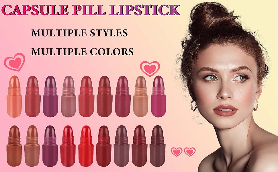 18PCS Mini Capsule Pills Lipstick Set,Matte Lip Stain Long Lasting