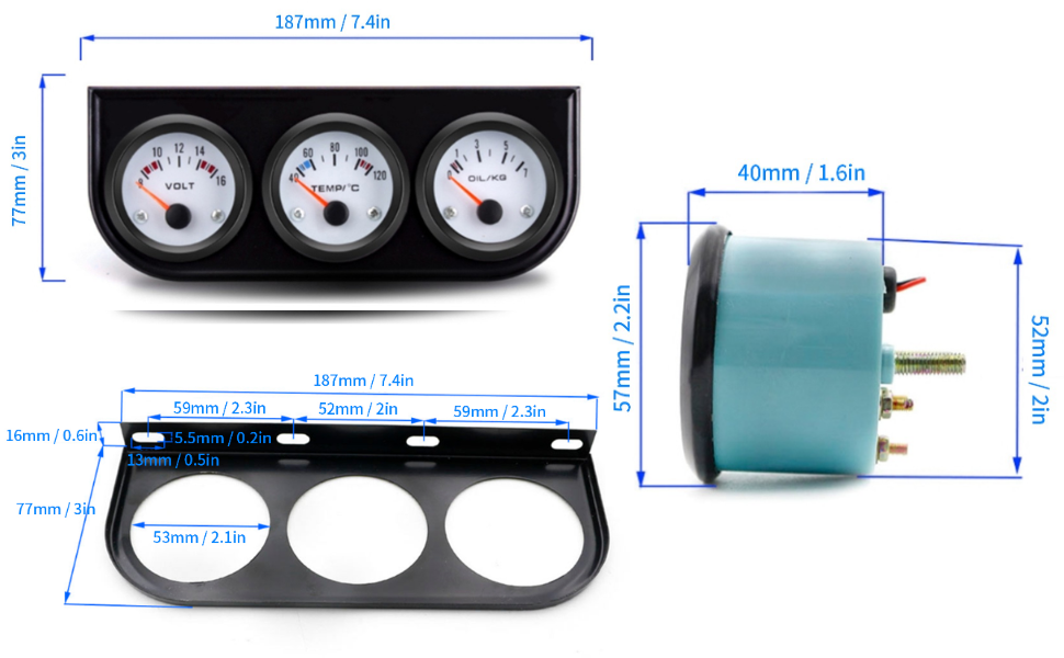 boost Triple Gauge triple kit Set, Universal Car Triple pillar car Gauge pod set car Kit Water