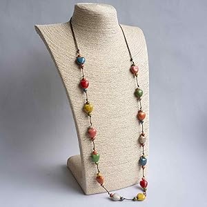 extra long colorful ceramic heart beads necklace