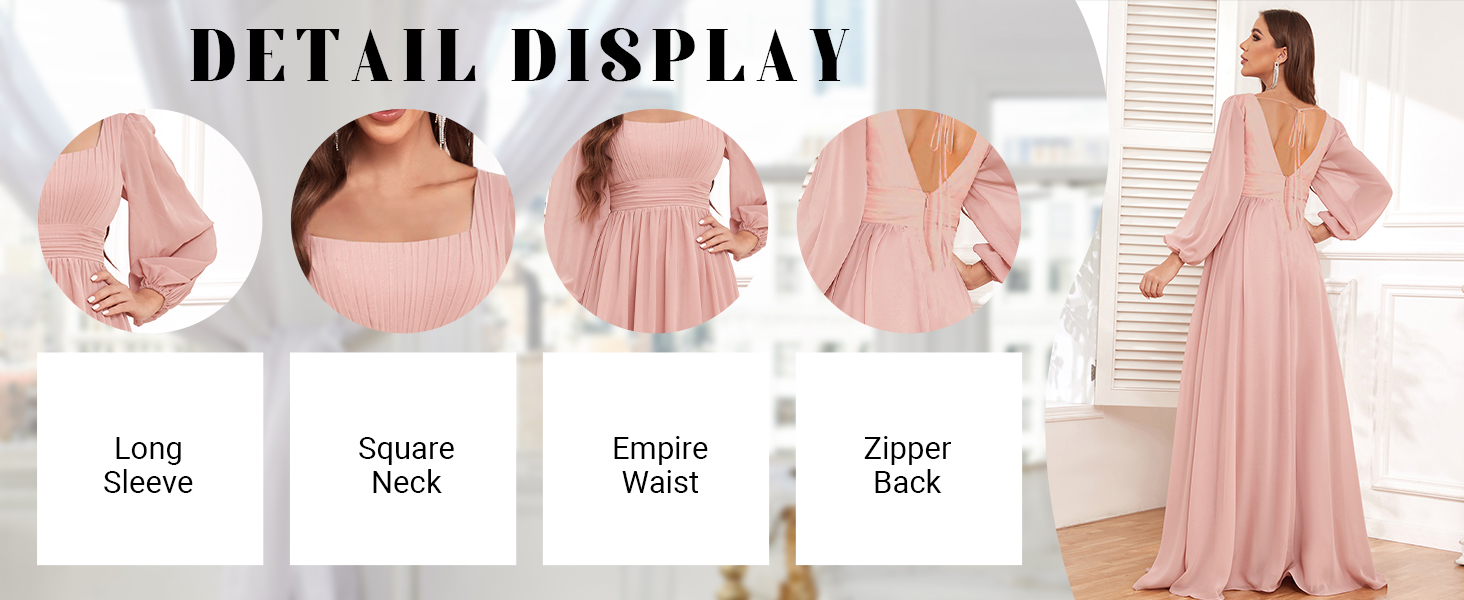 IHUADE Long Sleeve Bridesmaid Dress for Women with Pockets