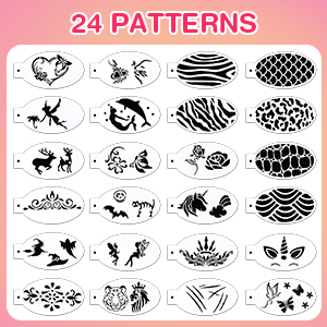  24 Pieces Face Paint Stencils Face Body Painting Stencils  Tattoo Painting Templates Face Tracing Stencils for Kids Holiday Halloween  Makeup Body Art Painting Tattoos Painting (Vivid Style) : Arts, Crafts