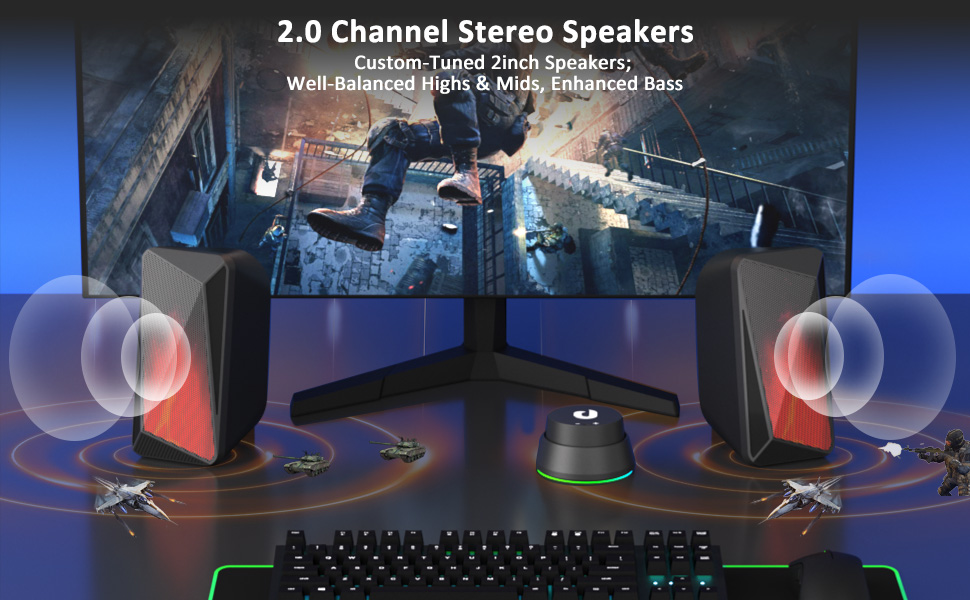Jeecoo M40 Pc Lautsprecher, Gaming Lautsprecher für Monitor mit verbessertem Stereo Sound, RGB