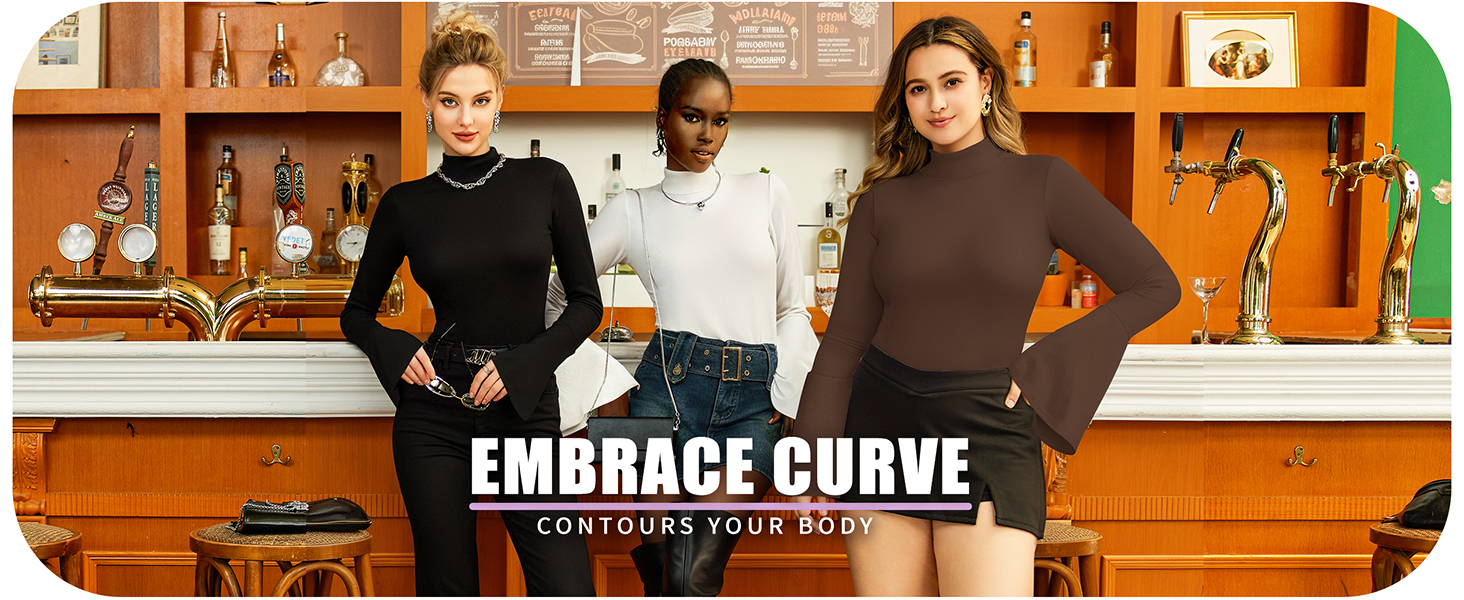 Bell Sleeve Mock Neck Bodysuit for Women