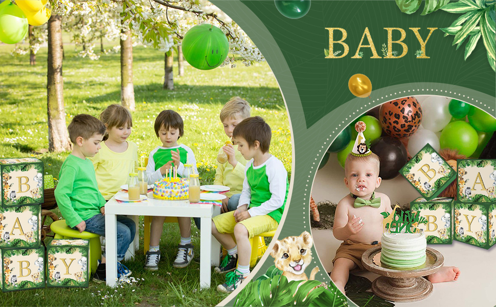 Jungle Baby Boxes with Gold Letters, Jungle Baby Shower