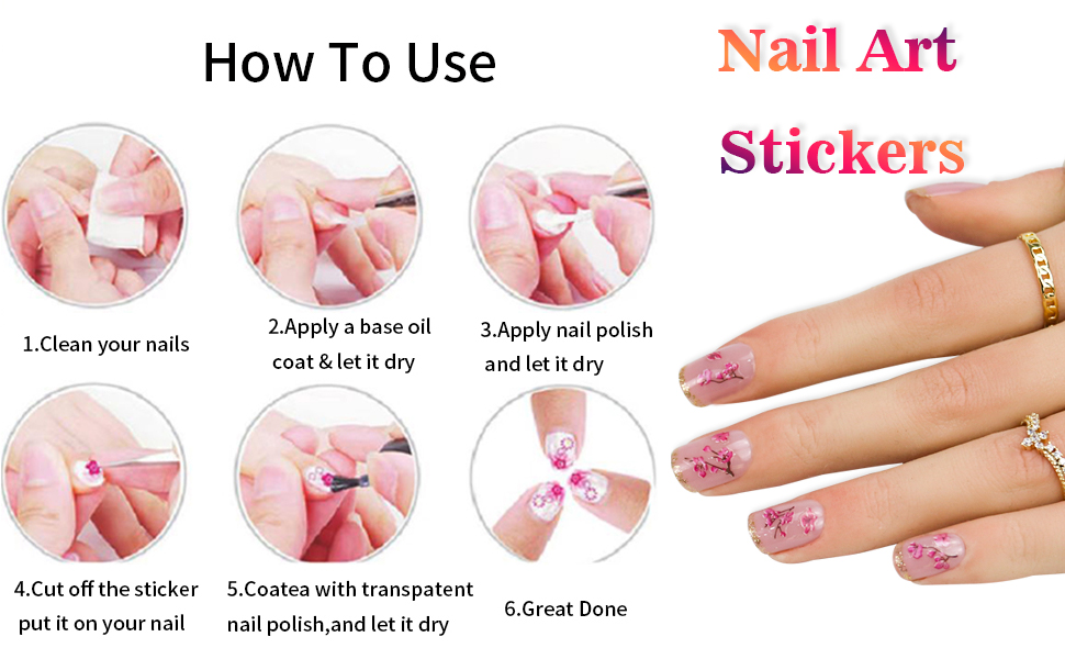 Doneace Flower Nail Art Stickers Decals Colorful Cheery Blossoms 3D Nail Sticker