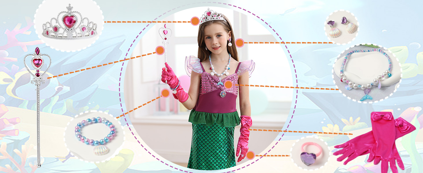 Girls Little Mermaid Costume Princess Dress Up Ariel Outfits