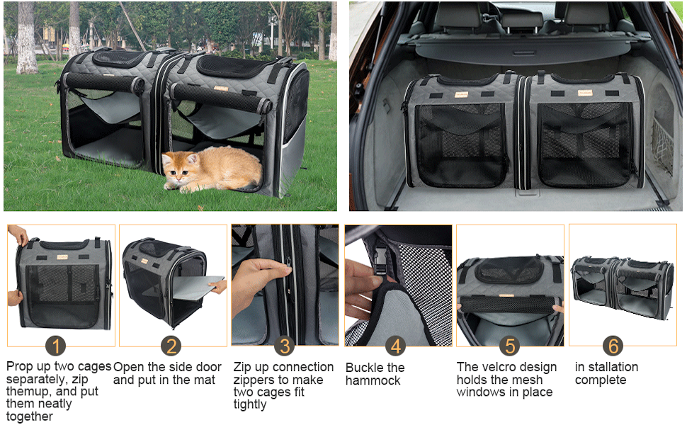 Portable 2in1 Pair Compartment Display Home Cat Carrier