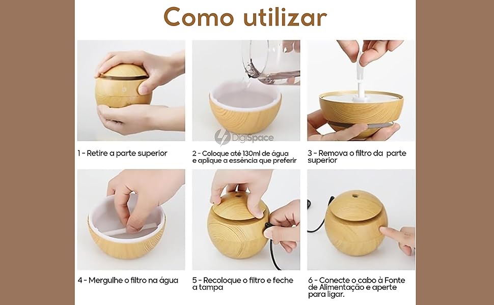 Umidificador de Ar Aromatizador Difusor de Aromas Tipo Madeira Ambientes