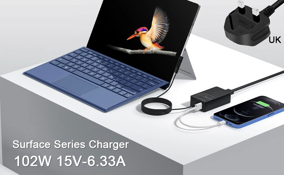 Surface Pro Charger UK, 102W Microsoft Surface Charger Compatible for