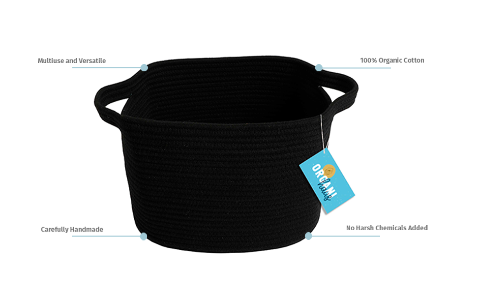 OrganiHaus Black Basket for Blankets Cotton Rope Basket