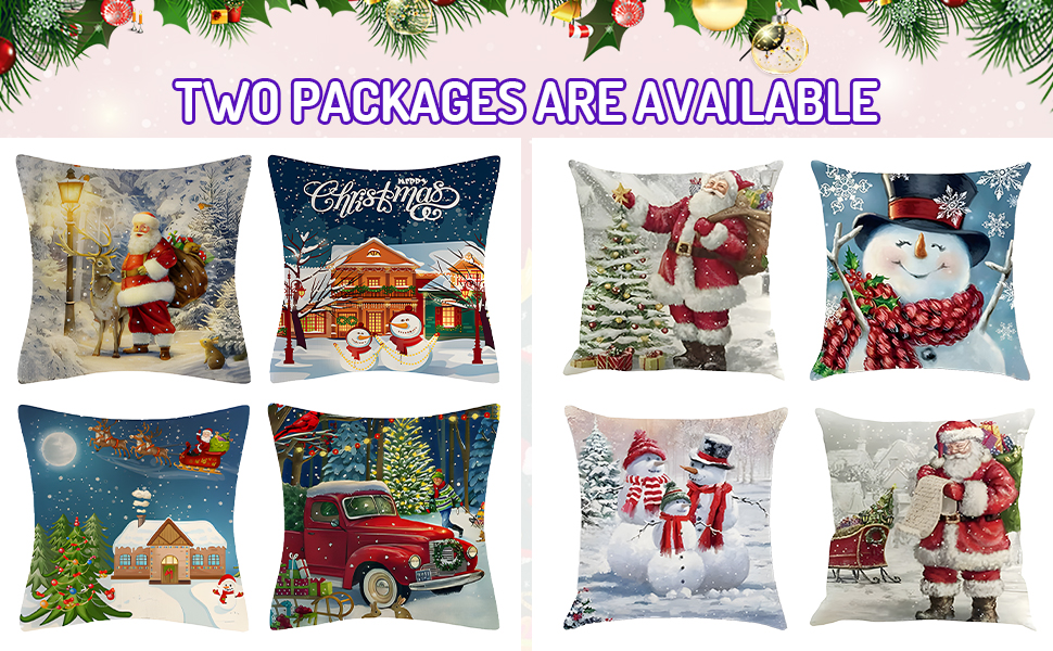 Christmas Pillow Covers 18x18 Set of 4, Xmas Decorative Seasonal Throw Pillow Covers,Holiday