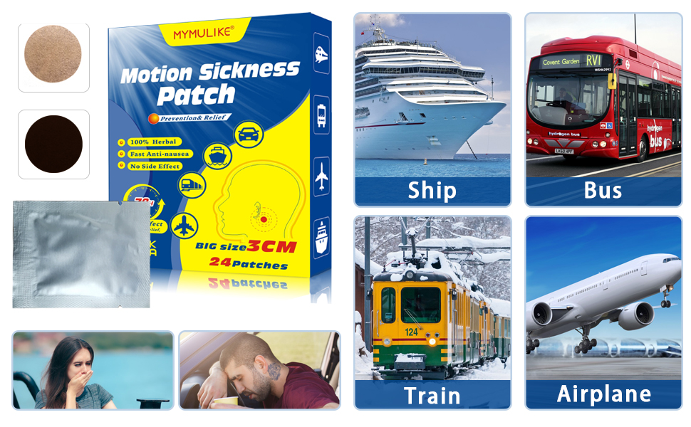 24 Counts MYMULIKE Motion Sickness Patches with Motion Sickness Bracelet, Travel Patch Anti