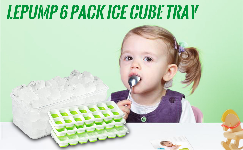 LEPump Ice Cube Tray, 3 Pack Ice Cube Molds with Lid & Bin