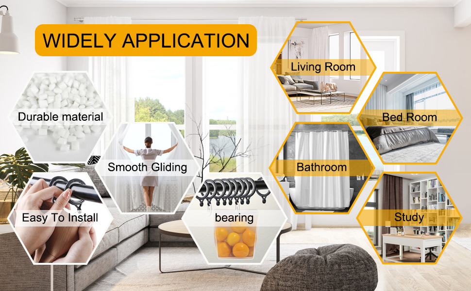 WCIC 32 Pack Curtain Rings and Hooks Black 40mm Hanging Rings Hooks