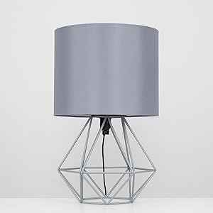 MiniSun Pair of Modern Grey Metal Basket Cage Style Table Lamps with a Grey Fabric Shade 