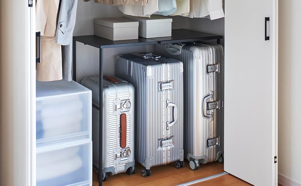 伸縮キャリーケース上ラック　ハンガーラック　山崎実業　ゴミ箱上収納　tower tower 伸縮キャリーケース上ラック タワー ホワイト ブラック