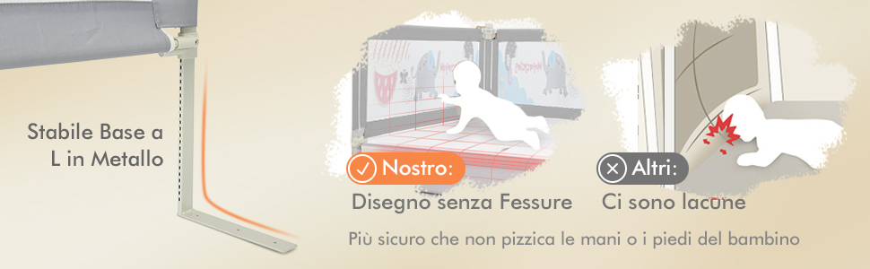 COSTWAY Barriera Letto Per Bambini, Sponda Di Sicurezza Con Doppio Blocco Di Sicurezza Per Bambini, Con Sollevamento Verticale, Lunghezza 174 Cm (Grigio) 13 3