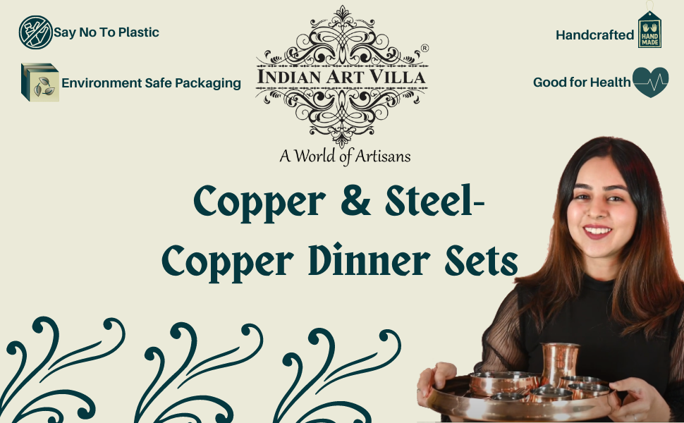 copper stainless steel dinner set thali set with bowls and spoons