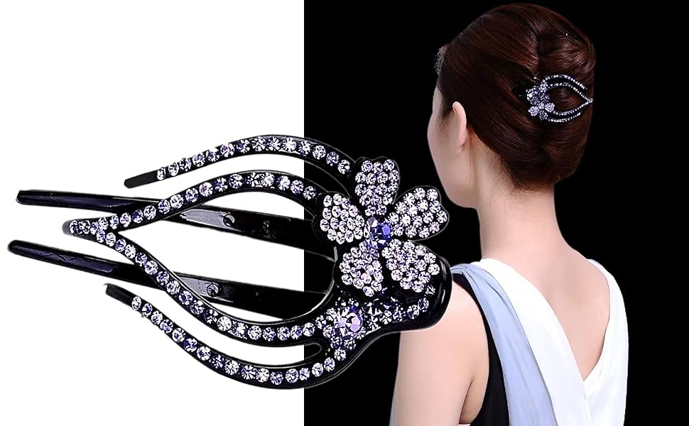 6 Pcs Double Flower Rhinestone Hair Clip fancy decorative