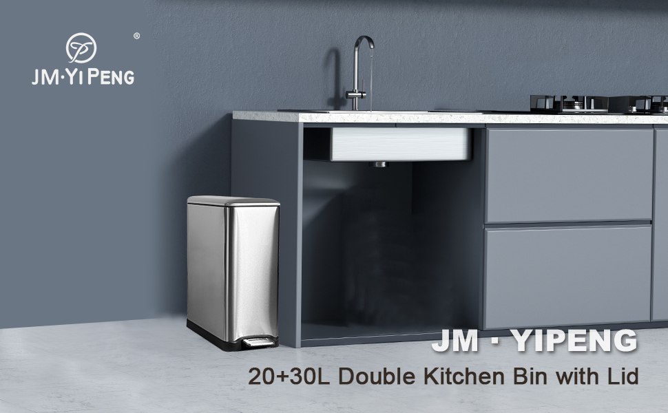 JM ·YIPENG Slim Recycling Bins 50L,20+30L Double Rubbish Bin with Lids