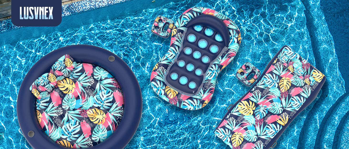 LUSVNEX Pool Lounger Float, 2in1 Inflatable Pool Floats