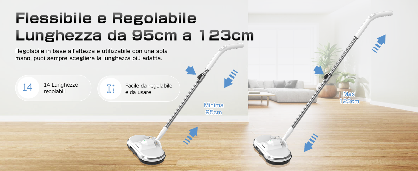 Facile da regolabile e da usare, Max 123cm   /  Minima 95cm