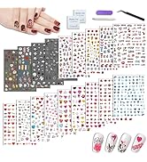 BASIFA Nail Art Stickers for Women Girls Kids, 18 Sheets Acrylic Decals with Tweezers, Heart Sunf...
