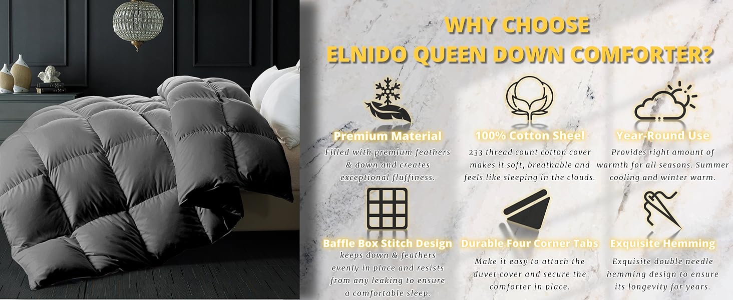 ELNIDO QUEEN® Goose Feather Down Comforter Queen Size