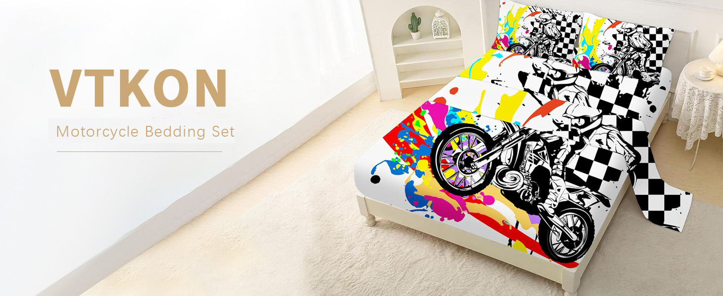 VTKON Sports Twin Sheets Set for Boys Soft Motocross
