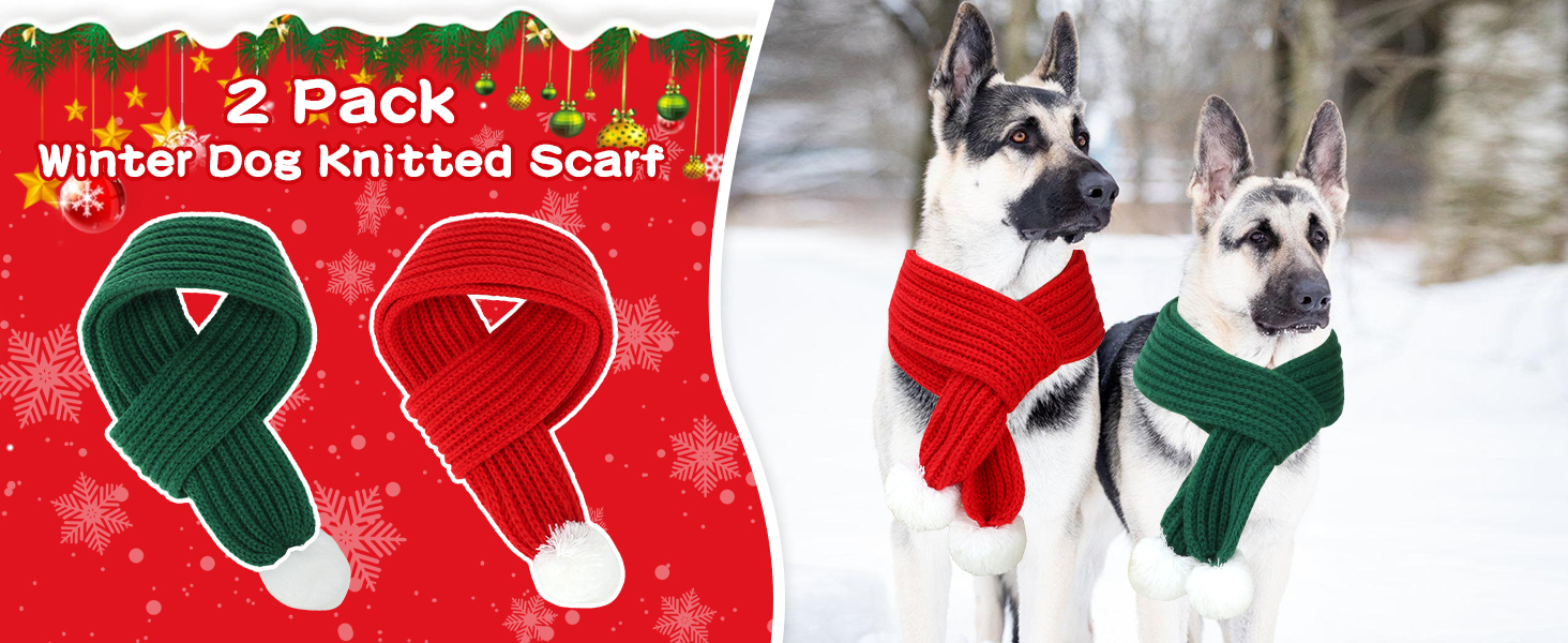 HYLYUN Christmas Pet Scarf 2 Pieces Knitted Pet Collar Winter Cat Neck Warmer Red Green Pet Scarf Puppy Cat Costume Accessories Mini Knitted Scarf for Small to Medium Sized Pets 10 Christmas Pet Scarf