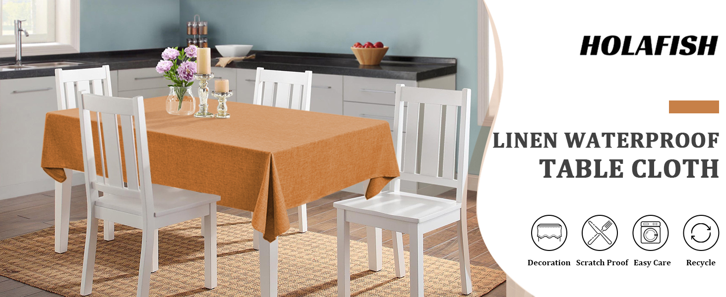 HolaFish Faux Linen Waterproof SpillProof Tablecloth Stain