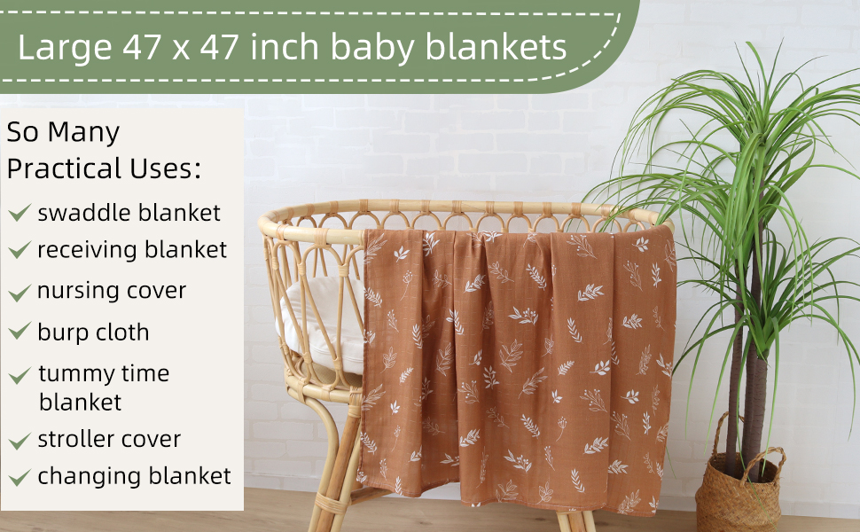 LifeTree Muslin Swaddle Blankets for Boys & Girls, Neutral