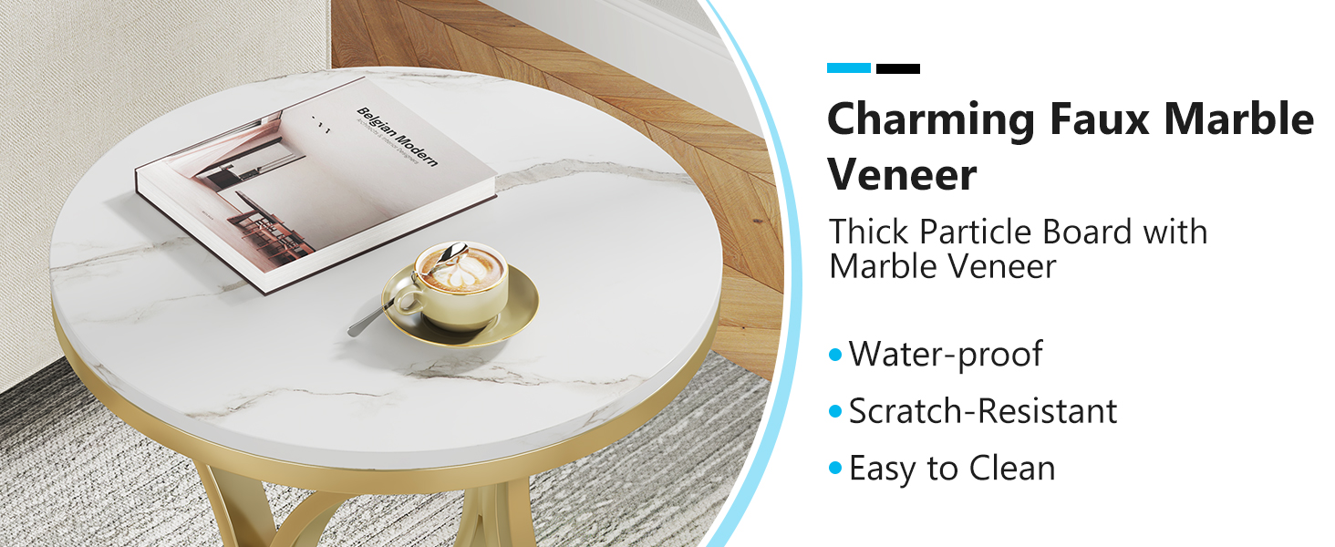 Tribesigns White Gold Side Table Small C End Table Set of 2