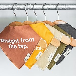Bandana Drool bibs with words on hangers