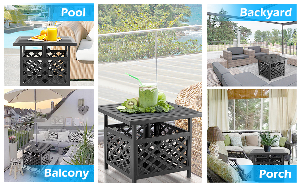 YODOLLA Parasol Bases Outdoor Umbrella Side Table With 1.58" Umbrella Hole, Umbrella Side Square Table For Deck, Pool, Garden, Black 12 outdoor umbrella side table,stand patio bistro table,beautiful side table, umbrella bistro table