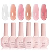MelodySusie Jelly Gel Nail Polish Set,6 Transparent Colors,Milky or Jelly Texture,Classic Basic C...