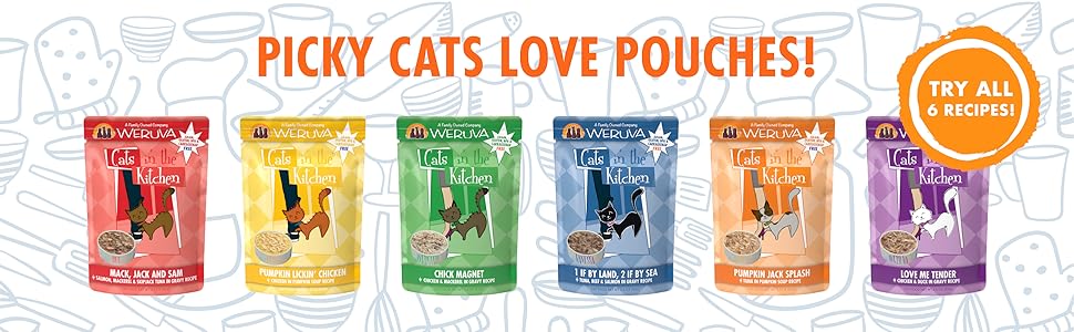 Picky cats love pouches! Try all 6 unique recipes