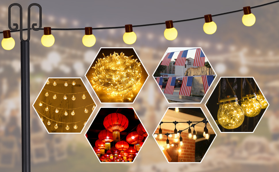 Jowkou String Light Poles for Outdoor String Lights 2 Pack, 100 Inch