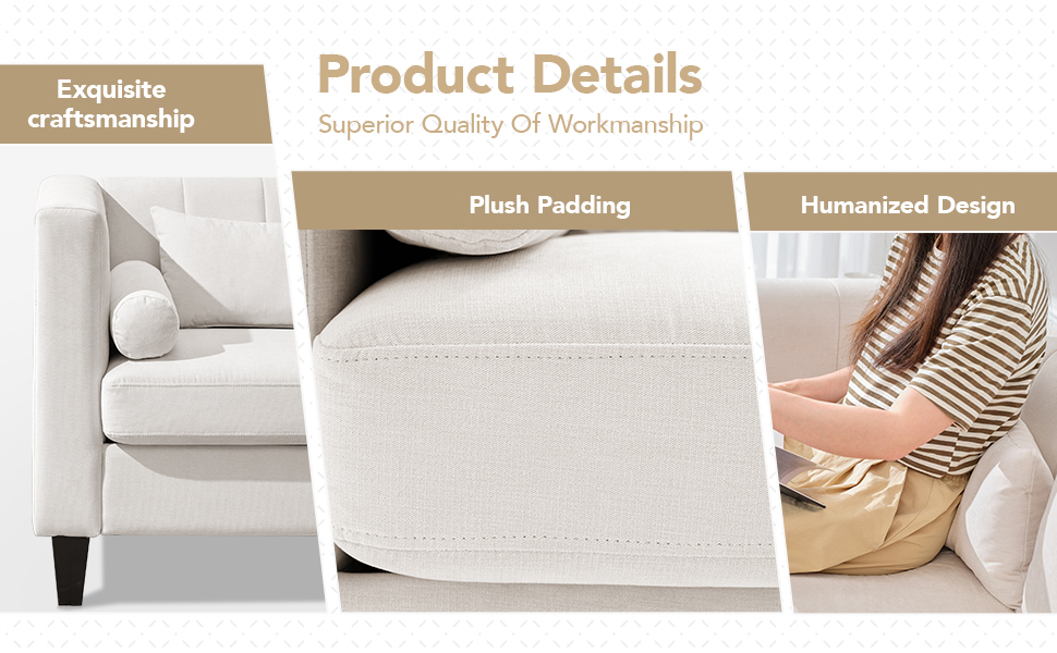 Weture 68.1 Inch Loveseat Sofa with 4 Pillows, Linen Comfy