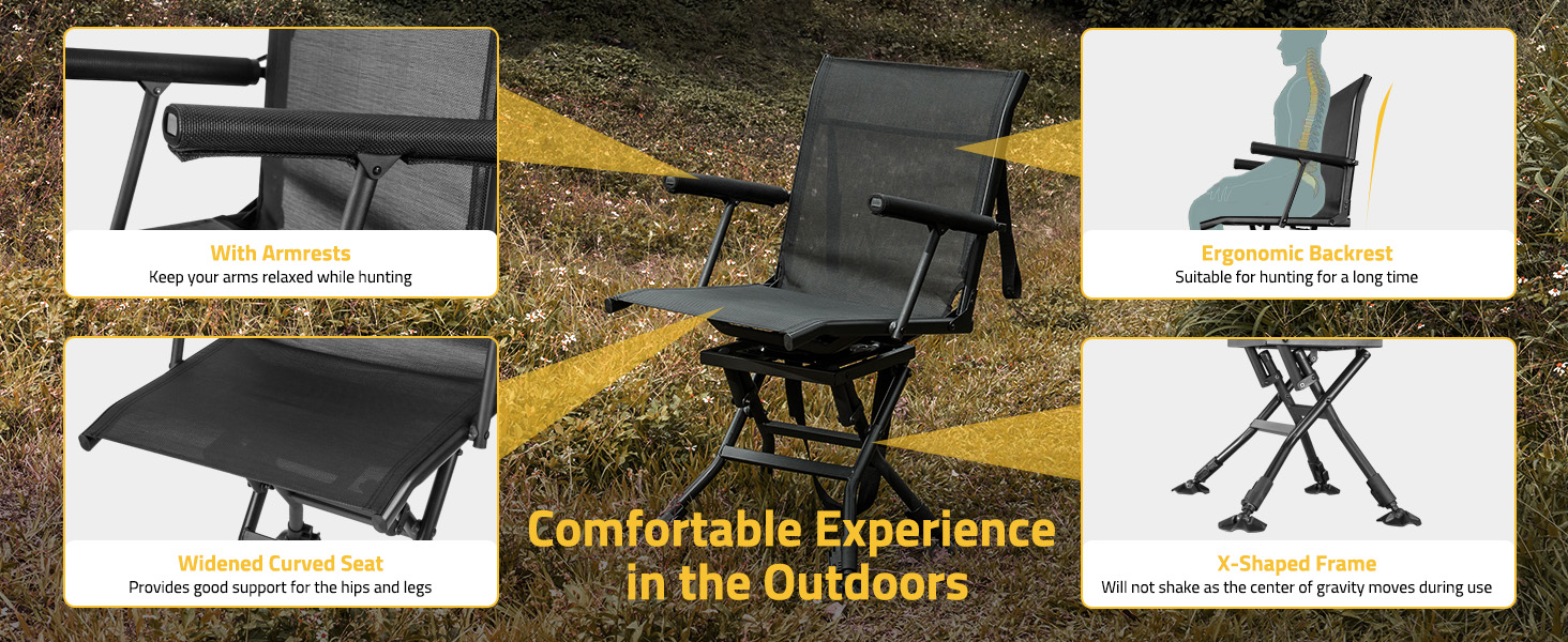 Comfortable experience in the outdoors - 360 Degree Silent Swivel Hunting Chair for Blind and Camping
