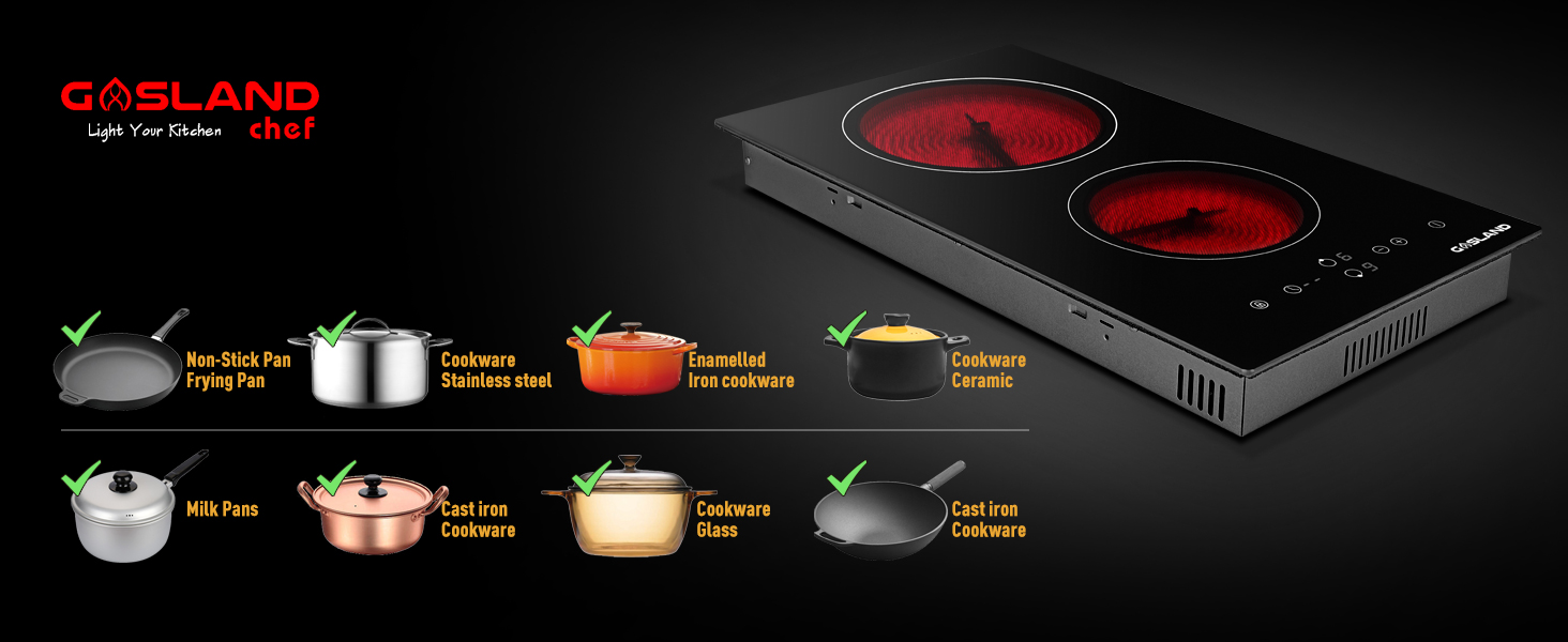GASLAND Chef CH30BF 30cm Built-in Ceramic Hob, 2 Zones Electric Cooktop Sensor Touch Controls Timer Child Lock, 3kW 19 Ceramic Hob